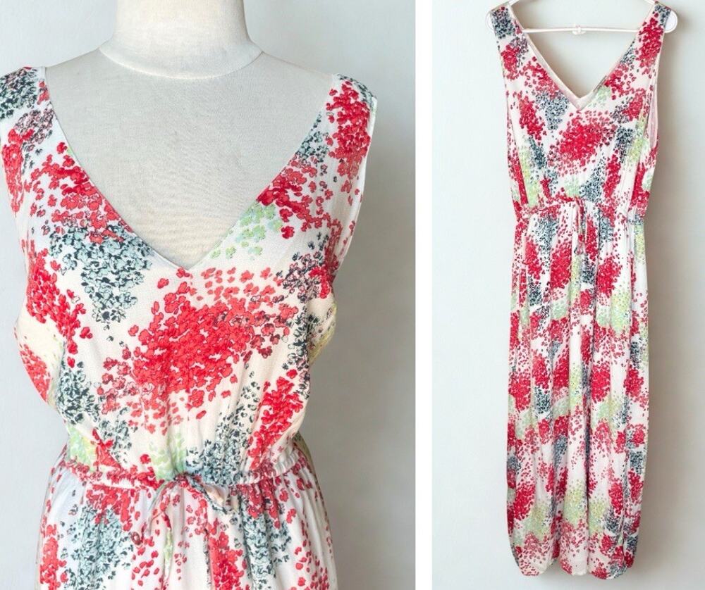 Lucky Brand Floral Maxi Dress M Empire Waist Vacation Prairie Cottagecore Boho